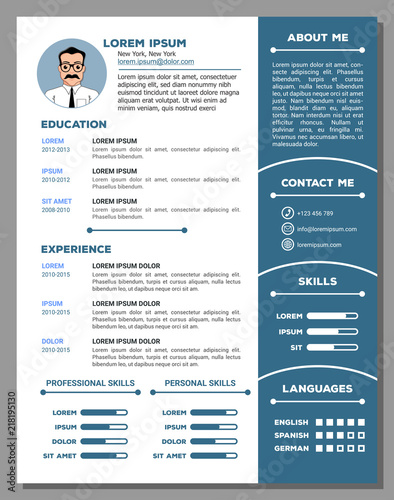 Resume and CV Template with nice minimalist design. Vector illustration