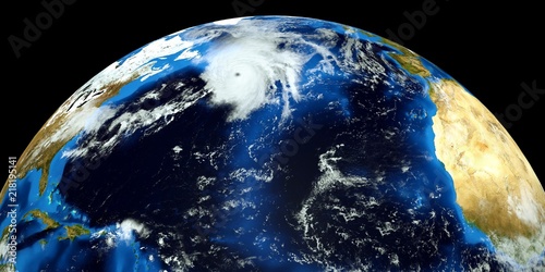 Extremely detailed and realistic high resolution 3D illustration of a Hurricane at the Atlantic Sea. Shot from Space. Elements of this image are furnished by Nasa. photo