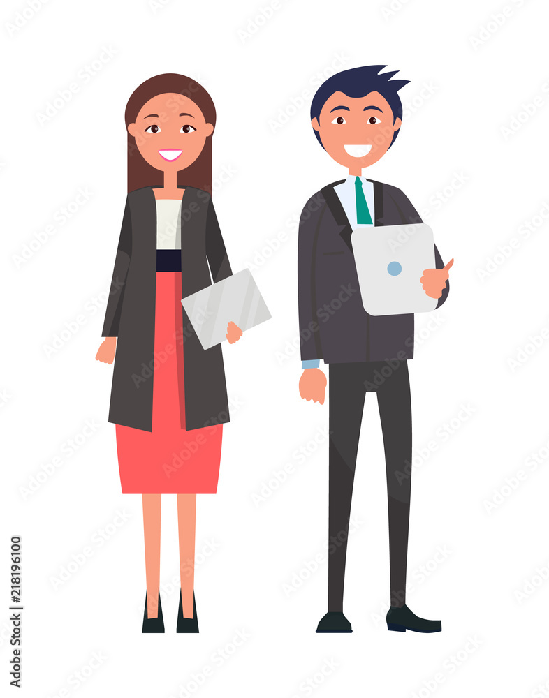 Successful Team Confident Leaders Vector Man Woman Successful Team Confident Leaders Vector Man Woman