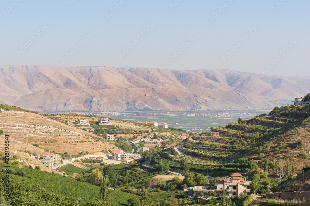 Naklejka premium Panorama of the Bekaa Valley landscape over Fourzol, Lebanon.