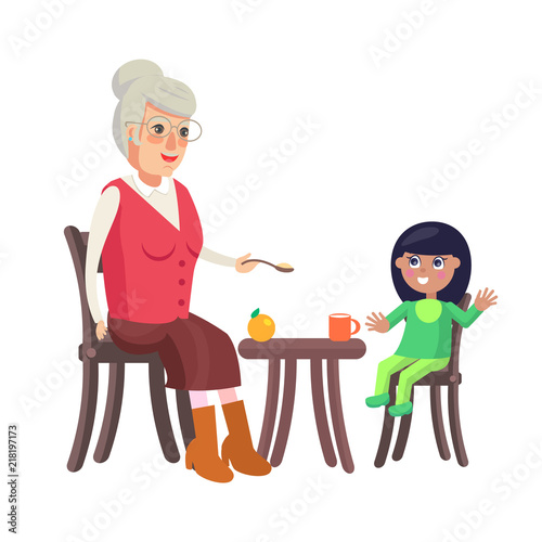 Grandmother and Granddaughter Vector Illustration