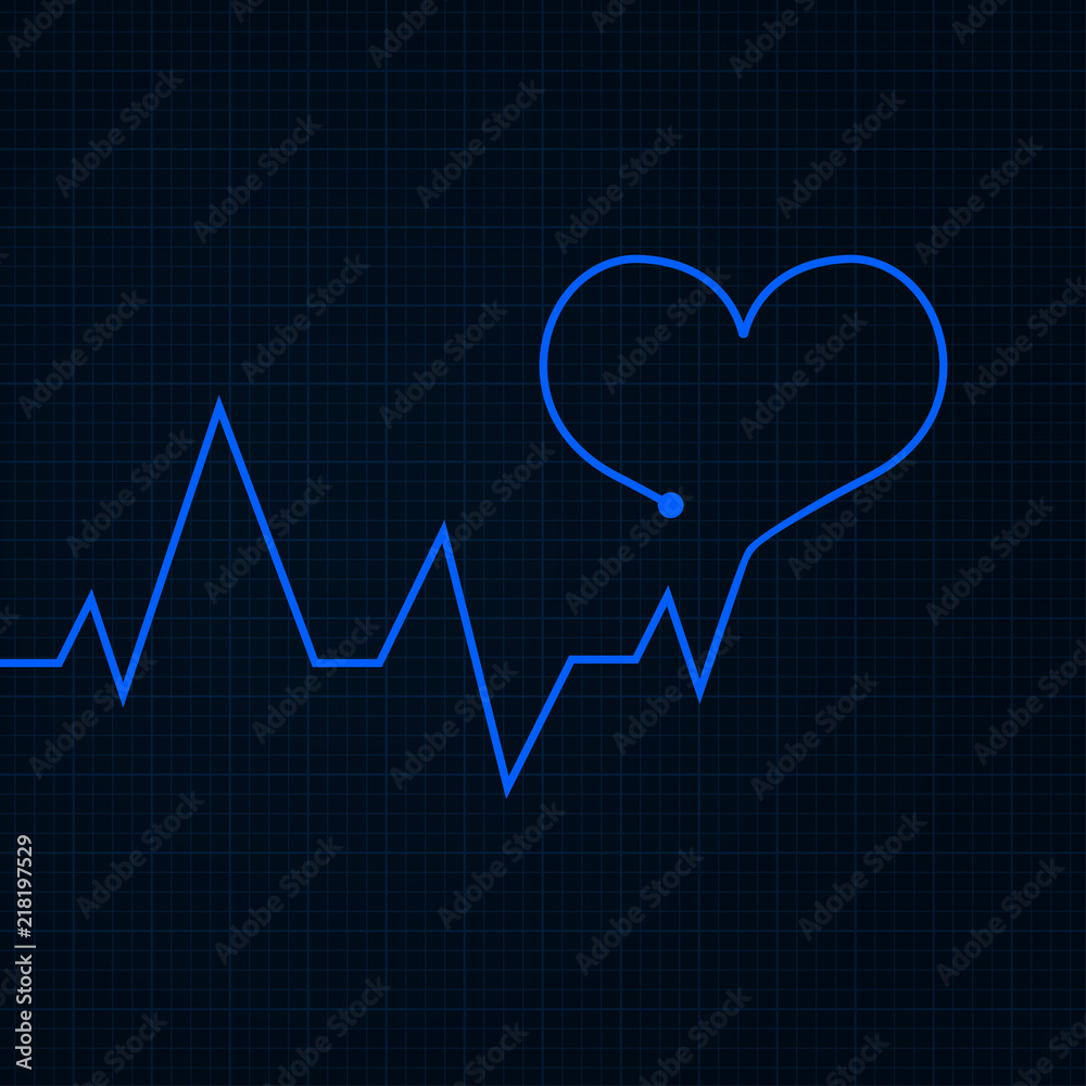 Heartbeat. Cardiogram graph. Blue line in heart shape Heartbeat. Cardiogram graph. Blue line in heart shape