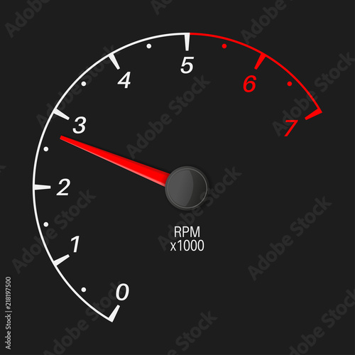 Tachometer. Black vehicle gauge scale