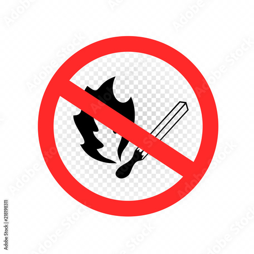 Do not make fire sign icon on white transparent background. Forbidden burn and flame symbol