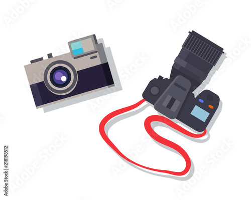 Cameras Set Isolated Colorful Vector Illustration