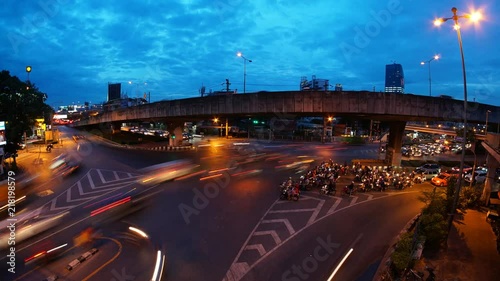 Bangkok, Thailand - August 10, 2018 : 4K Time lapse transportation vehicle waiting gree light at junction - Zoom effect photo