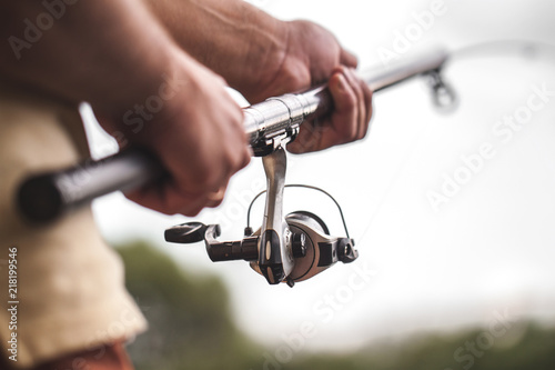 Foto Fishing rod close-up. Fishing. Fisheries. Fishing gear