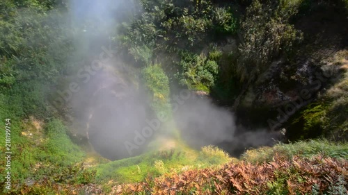Vrata Ada Gate of Hell Geyser in Valley of Geysers. Kronotsky Nature Reserve on Kamchatka Peninsula