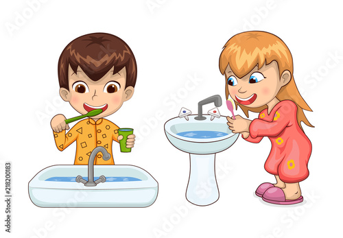 Young Boy and Girl Hygiene Vector Illustration