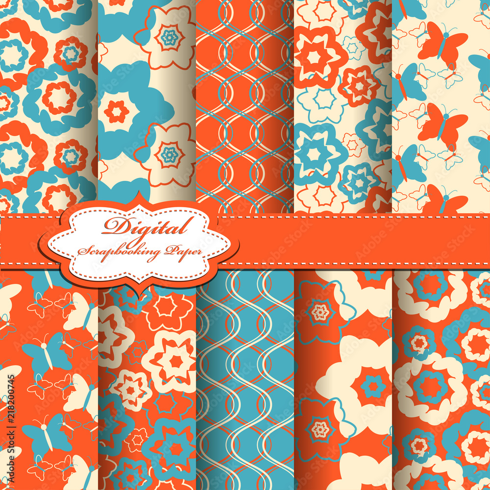 Fototapeta premium Set of vector abstract flower scrapbook pattern