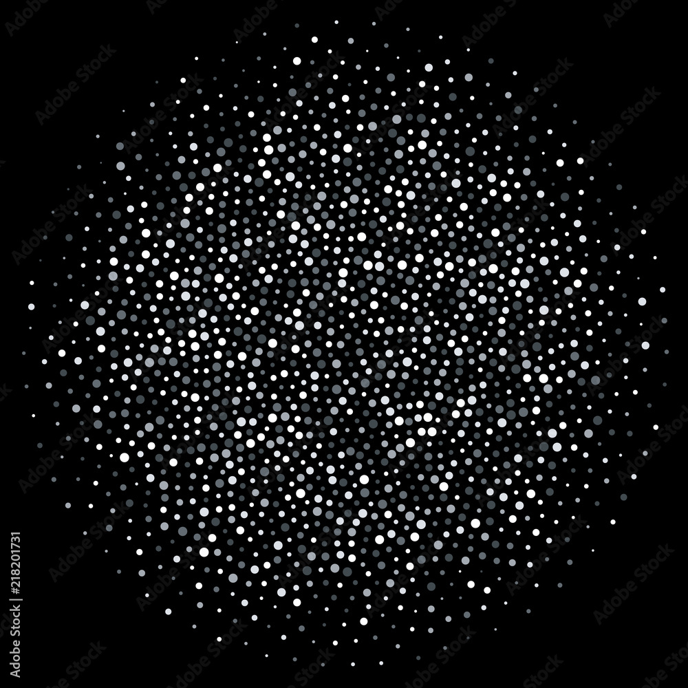 Round circle of silver dots or glitter confetti splash. Vector glittery sparkling firework splatter background template for greeting cards or fashion backdrop design Round circle of silver dots or glitter confetti splash. Vector glittery sparkling firework splatter background template for greeting cards or fashion backdrop design