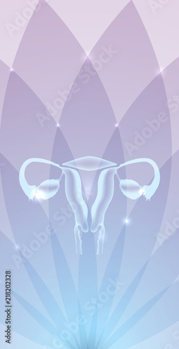 Beautiful female uterus and ovaries flower background, transparent delicate design