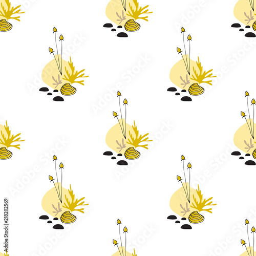 Sea seamless tiled pattern. Underwater world, multicolored seaweeds