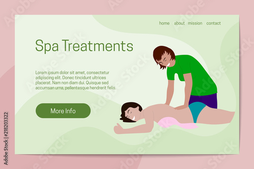 Spa treatments healthy lifestyle concept. The masseuse serves the client. Landing page template.