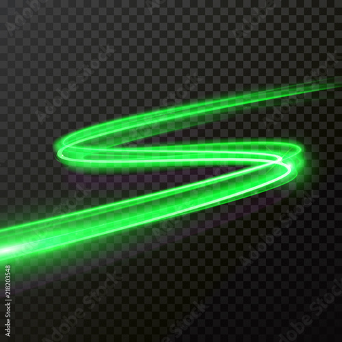 Green glow light comet trail zig zag with vector shiny neon light particles twirl