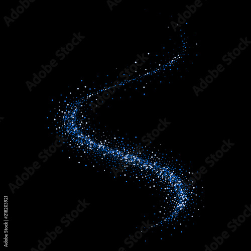 Blue particles wave or comet trail with sparkling neon light effect on vector transparent background for fashion cosmetic design