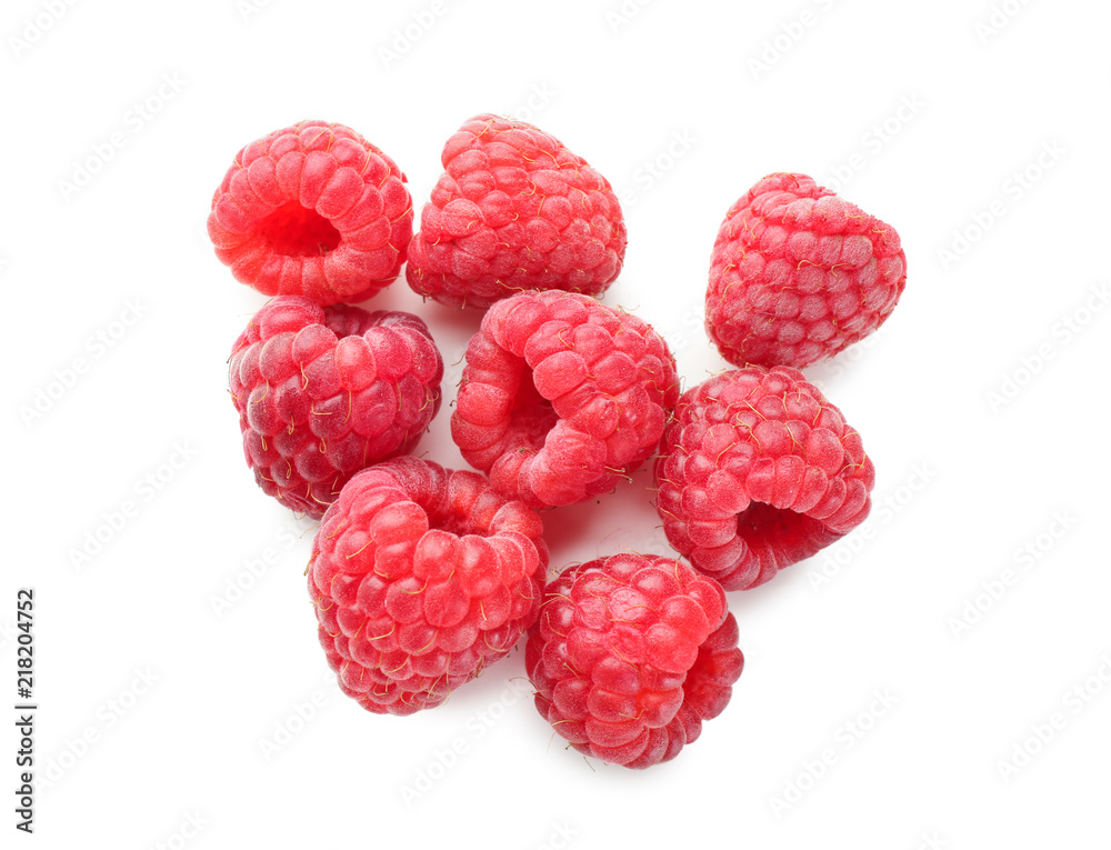 Delicious fresh ripe raspberries on white background Delicious fresh ripe raspberries on white background