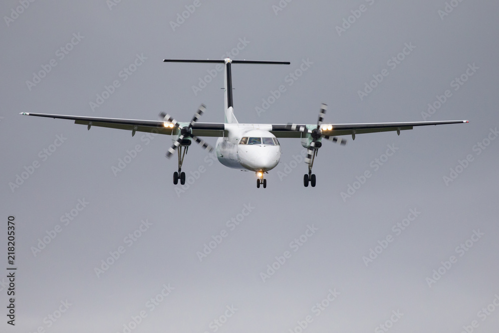 Fototapeta premium Air craft landing on Brønnøysund air port, Northern Norway