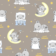 Handdoek met foto Slapende dieren patronen Slapende teddyberen patroon babykamer  © Afanasia