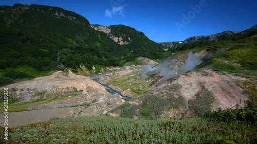 Valley of Geysers. Tourist season in Kamchatka Peninsula. Kronotsky Nature Reserve. The summer stock footage video