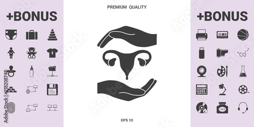 Hands holding Female uterus - protection symbol - graphic elements for your design