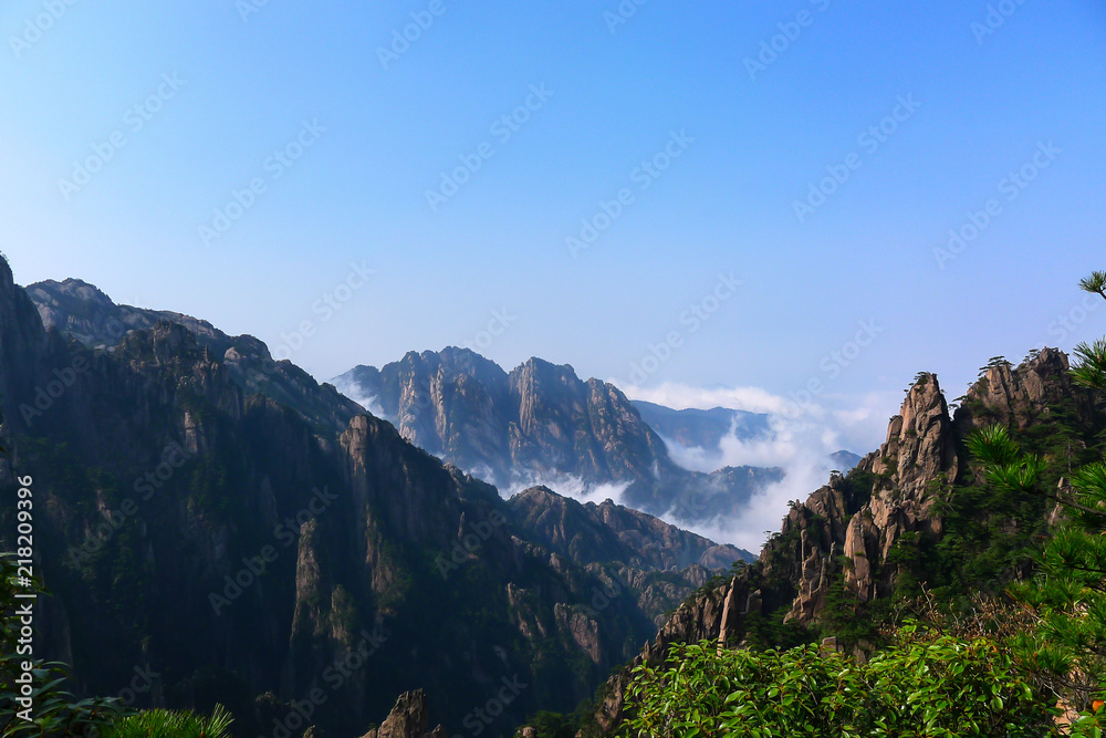 Pine Trees, High Mountains and The sea of clouds in Huangshan,China Pine Trees, High Mountains and The sea of clouds in Huangshan,China