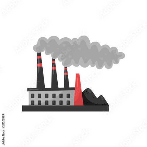 Industrial plant with smoking pipe, environmental pollution problem vector Illustration on a white background