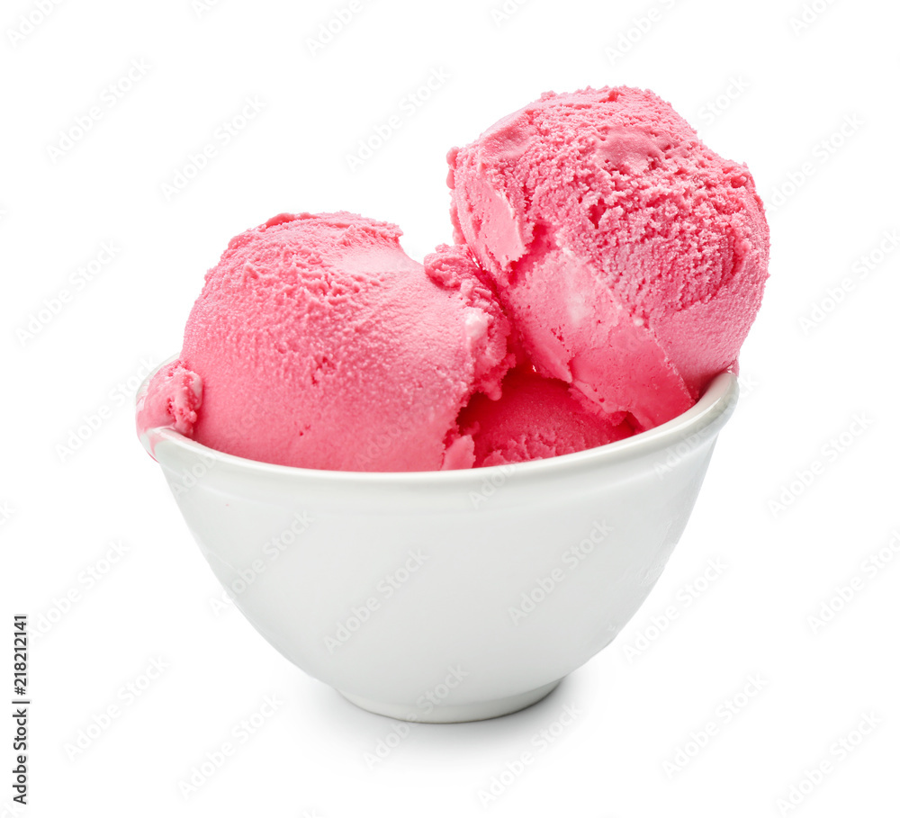 Bowl with delicious strawberry ice-cream on white background Bowl with delicious strawberry ice-cream on white background