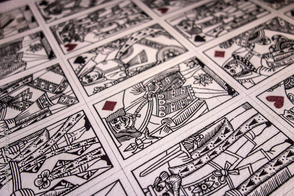 Obraz premium Old playing cards stenciled sheet