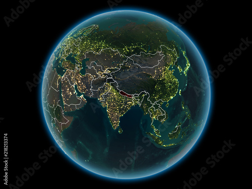 Fototapeta Naklejka Na Ścianę i Meble -  Nepal on planet Earth from space at night