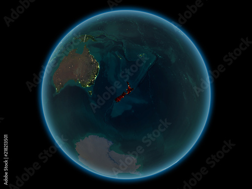 New Zealand on planet Earth from space at night