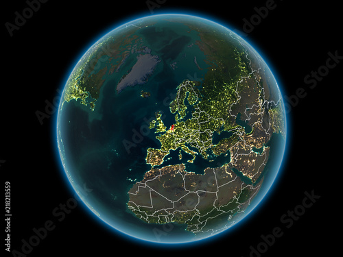Fototapeta Naklejka Na Ścianę i Meble -  Netherlands on planet Earth from space at night
