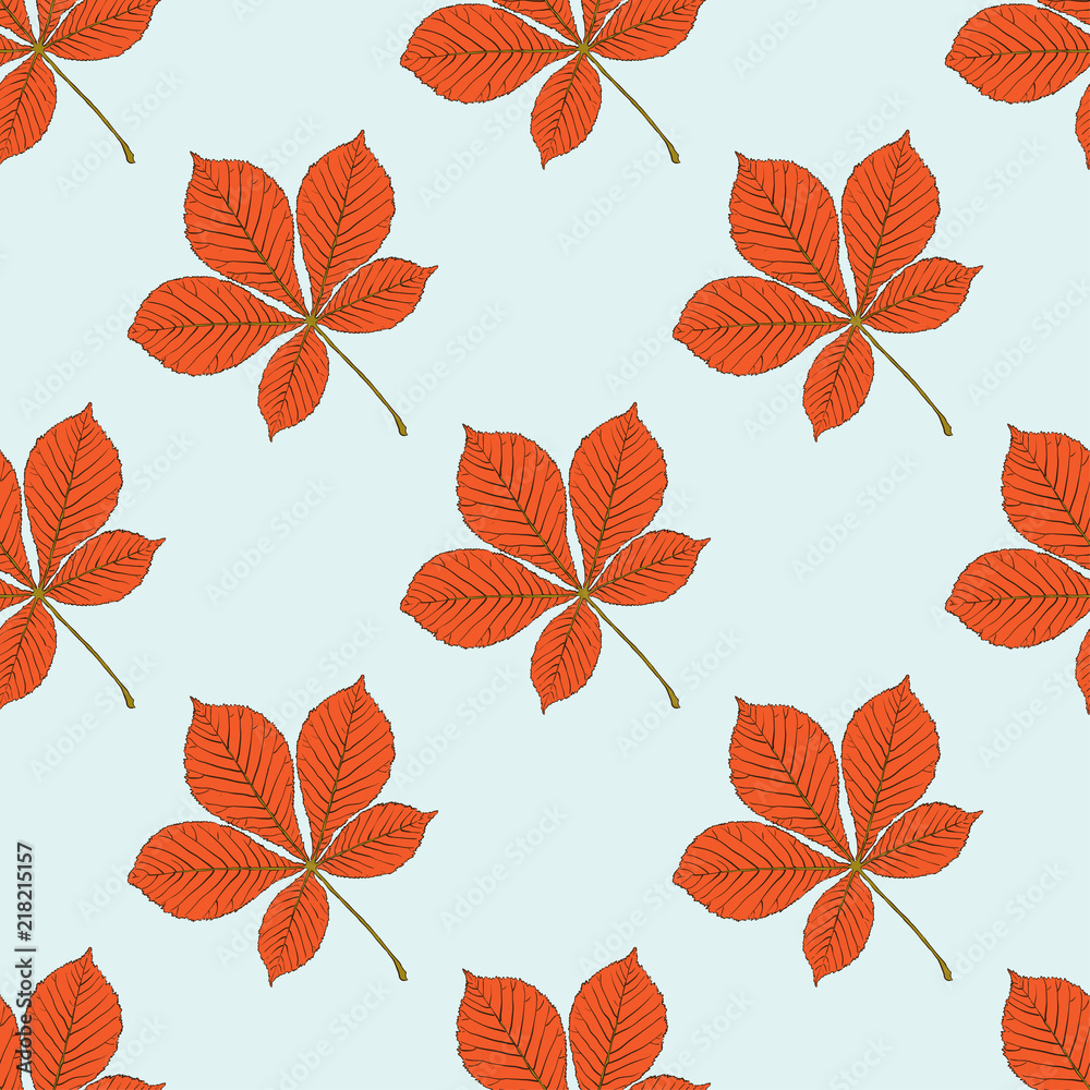Obraz premium Seamless vector pattern with autumn leaves. Chestnut leaf.