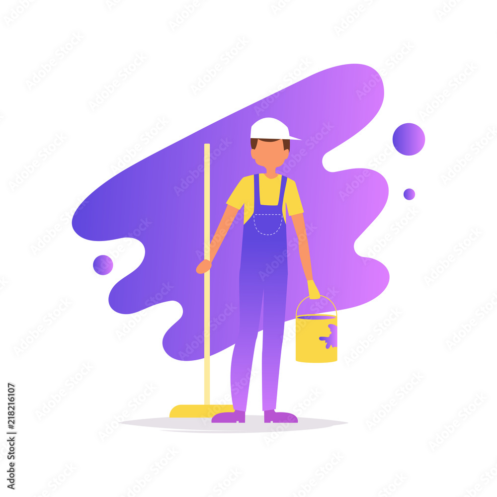 Cleaner Vector. Cartoon. Isolated art Flat Man Cleaner Vector. Cartoon. Isolated art Flat Man