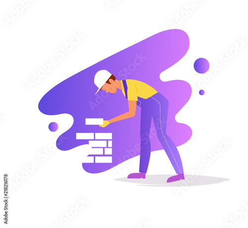 Bricklayer Vector. Cartoon. Isolated art on white background.