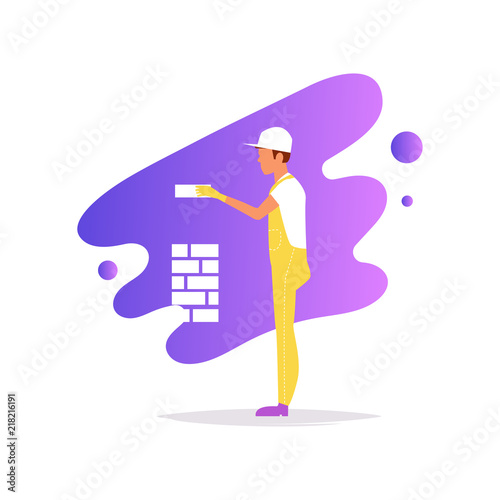 Bricklayer Vector. Cartoon. Isolated art on white background. Man