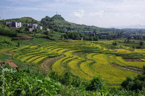 Terraced Fields and Villages at the Feet of the Mountains