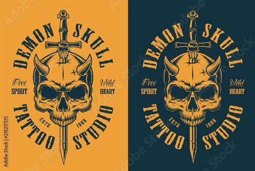 skull with horn and sword