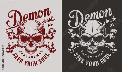 Skull with horns and bones