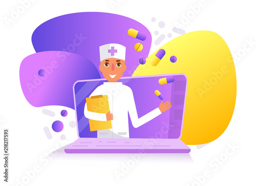 Online doctor Vector. Cartoon. Isolated art Flat