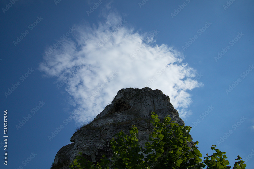 limestone rock against the sky, Jura Krakowsko-Częstochowska - a unique attraction in Poland and Europe limestone rock against the sky, Jura Krakowsko-Częstochowska - a unique attraction in Poland and Europe