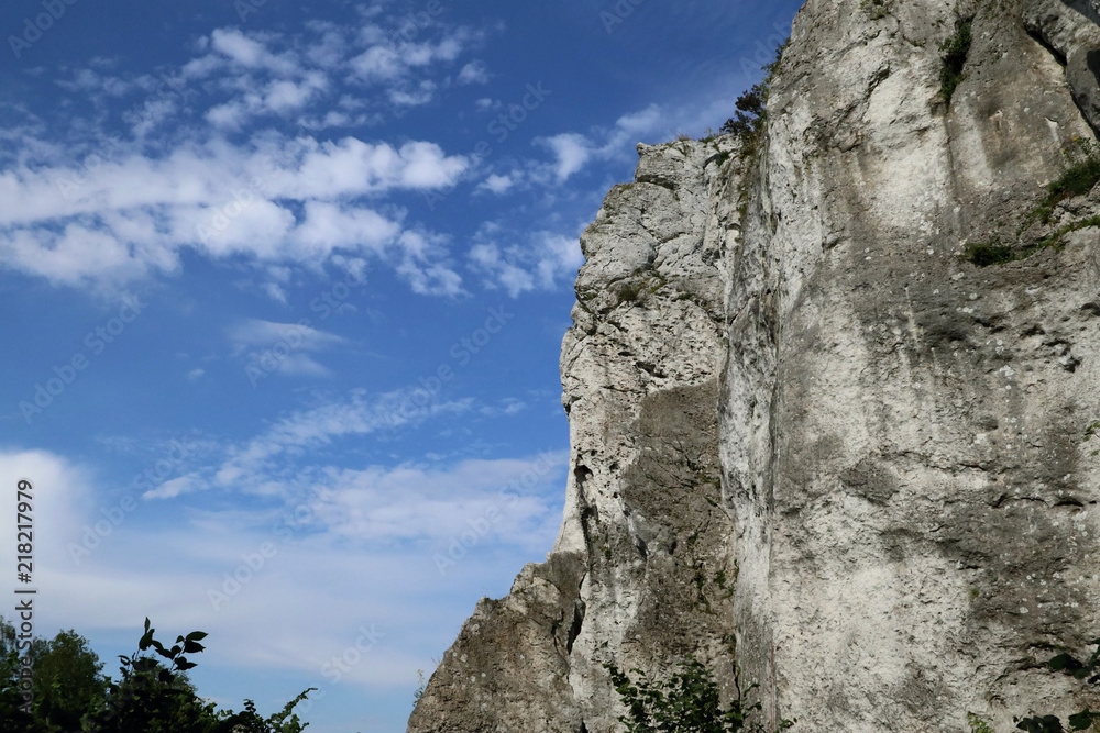 limestone rock against the sky, Jura Krakowsko-Częstochowska - a unique attraction in Poland and Europe limestone rock against the sky, Jura Krakowsko-Częstochowska - a unique attraction in Poland and Europe
