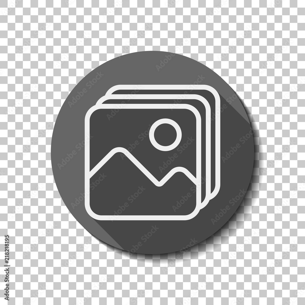 Simple stack of pictures. flat icon, long shadow, circle, transp Simple stack of pictures. flat icon, long shadow, circle, transp