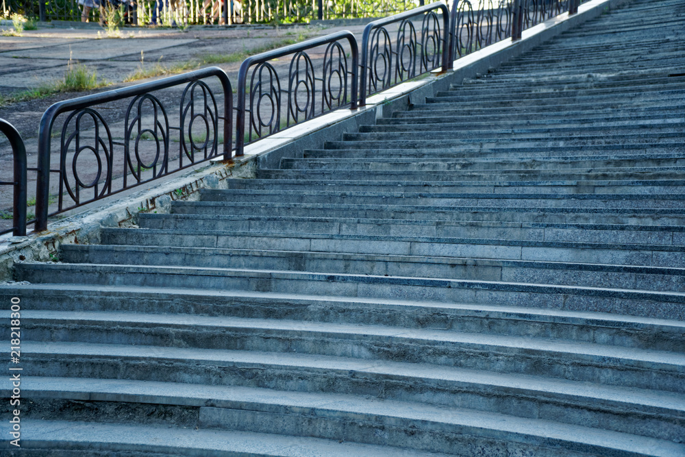 Obraz premium Street stairs with steel handrail, no people