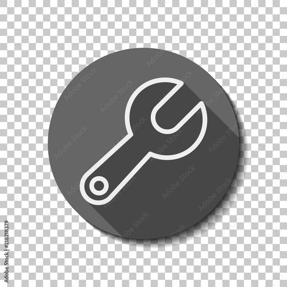 Simple wrench. Linear, thin outline. flat icon, long shadow, cir Simple wrench. Linear, thin outline. flat icon, long shadow, cir