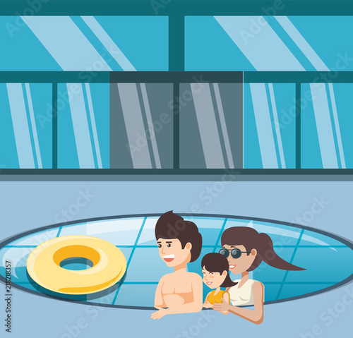 family vacations in pool vector illustration design