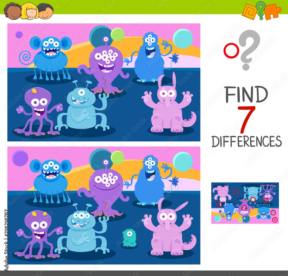 find differences game with monsters Stock Vector | Adobe Stock