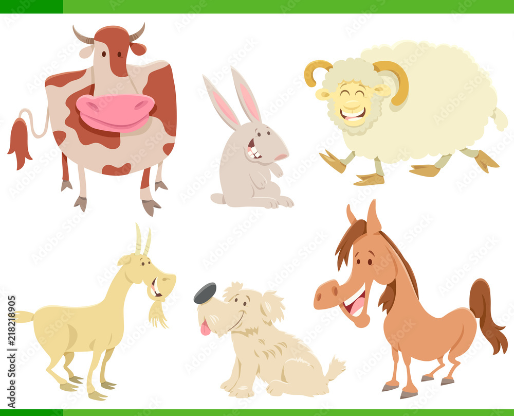 Fototapeta zestaw znaków szczęśliwy kreskówka zwierząt gospodarskich