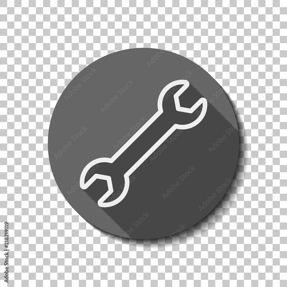Wrench. Linear, thin outline. flat icon, long shadow, circle, tr Wrench. Linear, thin outline. flat icon, long shadow, circle, tr