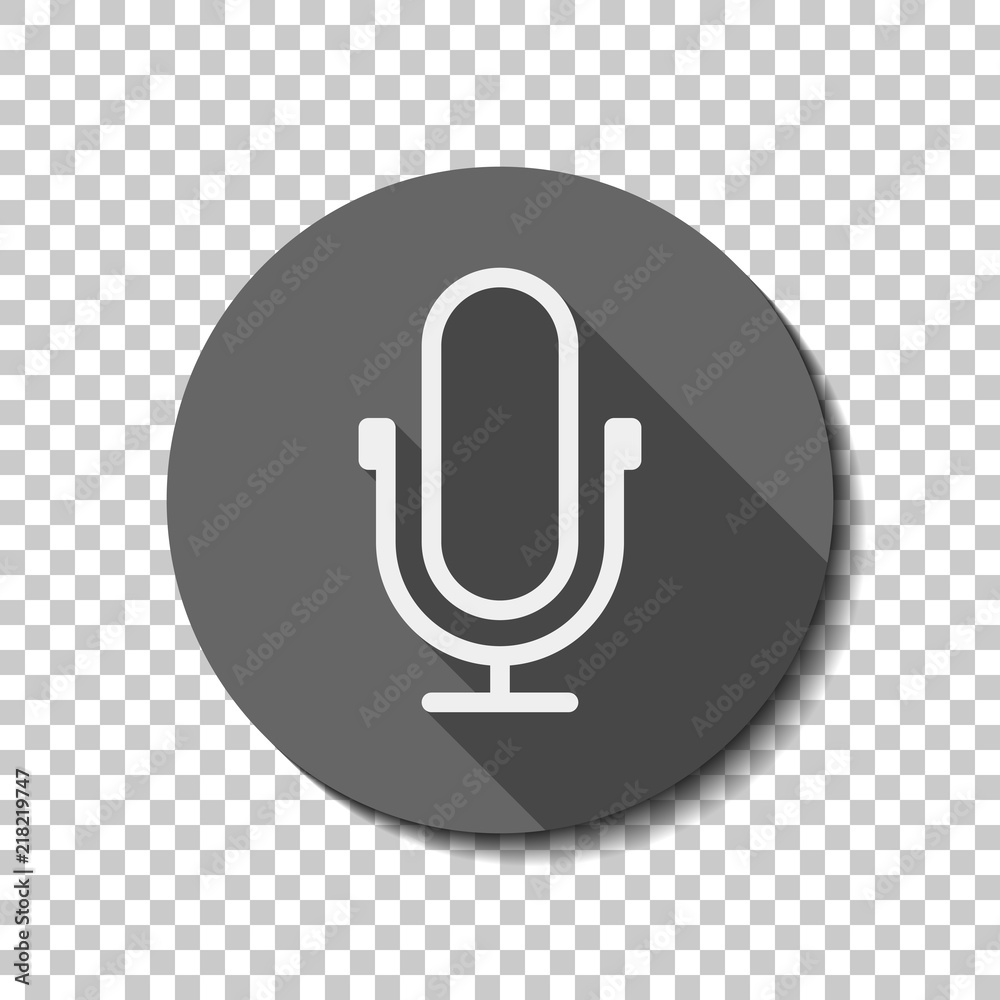 Simple microphone icon. Linear, thin outline. flat icon, long sh Simple microphone icon. Linear, thin outline. flat icon, long sh